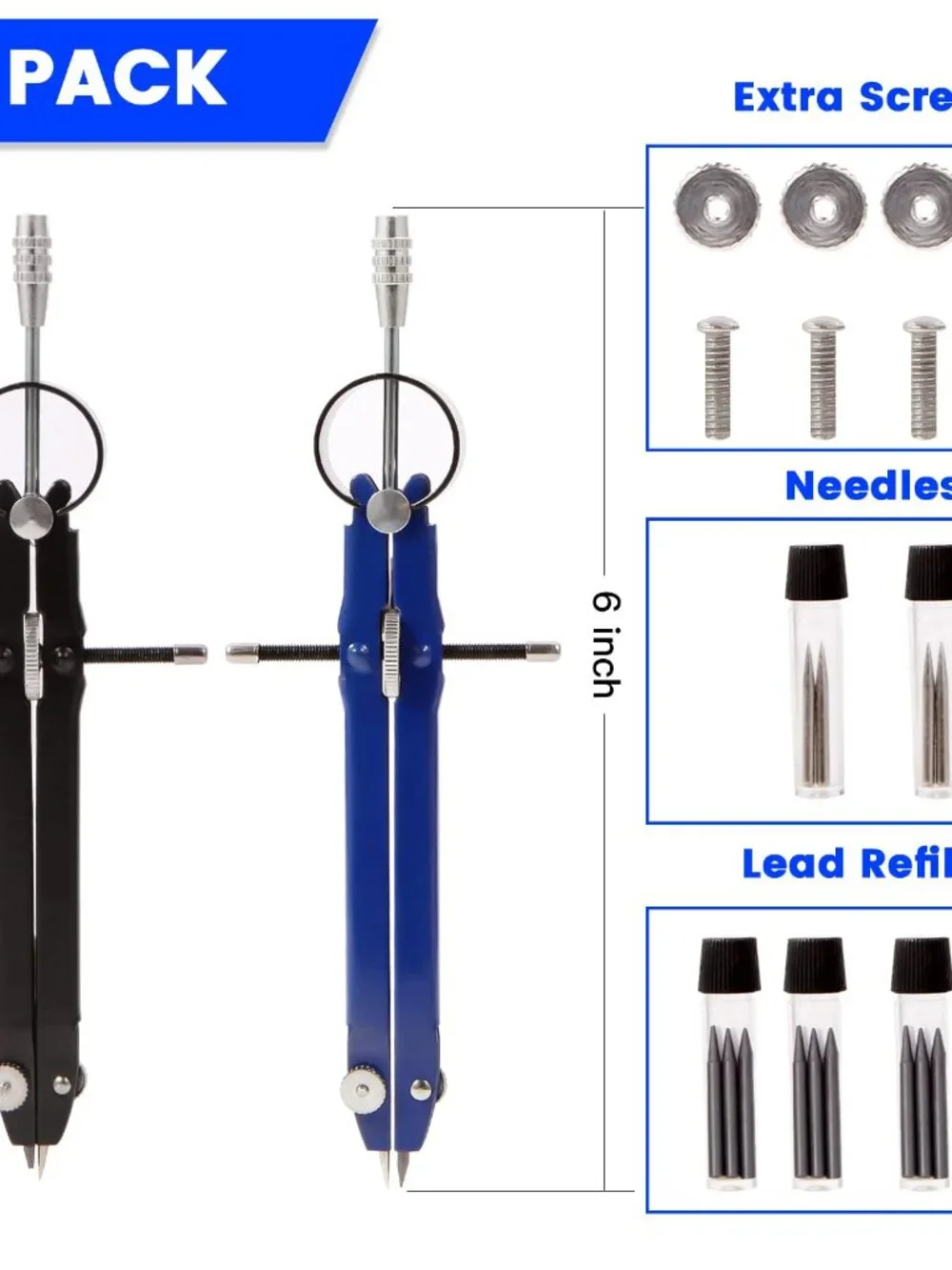2pcs Compass for Geometry, Professional Drawing Compass,Metal Compass, Circle Co